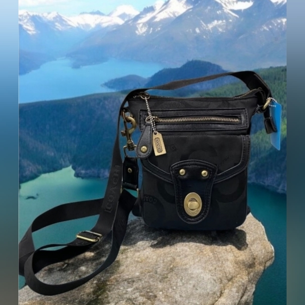 Vintage Black Coach Crossbody With Brass Hardware Turn-Lock Closure